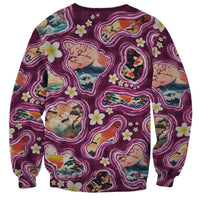 Hawaii Islands Map Design with Japanese Landscape Sweatshirt Hawaiian Japan Fusion Art Pink Color