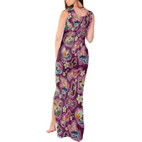 Hawaii Islands Map Design with Japanese Landscape Tank Maxi Dress Hawaiian Japan Fusion Art Pink Color