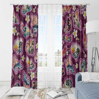 Hawaii Islands Map Design with Japanese Landscape Window Curtain Hawaiian Japan Fusion Art Pink Color