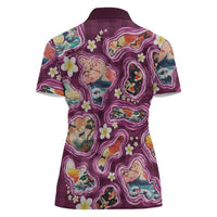 Hawaii Islands Map Design with Japanese Landscape Women Polo Shirt Hawaiian Japan Fusion Art Pink Color