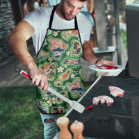 Hawaiian and Japanese Culture Together Apron Hawaiian Island Shapes with Japanese Landscape Green Color