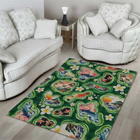 Hawaiian and Japanese Culture Together Area Rug Hawaiian Island Shapes with Japanese Landscape Green Color