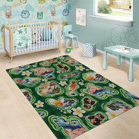 Hawaiian and Japanese Culture Together Area Rug Hawaiian Island Shapes with Japanese Landscape Green Color