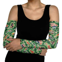 Hawaiian and Japanese Culture Together Arm Sleeves Hawaiian Island Shapes with Japanese Landscape Green Color