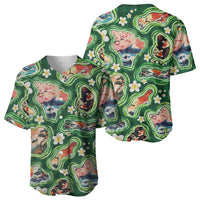 Hawaiian and Japanese Culture Together Baseball Jersey Hawaiian Island Shapes with Japanese Landscape Green Color