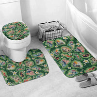 Hawaiian and Japanese Culture Together Bathroom Set Hawaiian Island Shapes with Japanese Landscape Green Color