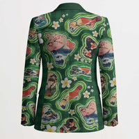 Hawaiian and Japanese Culture Together Blazer Hawaiian Island Shapes with Japanese Landscape Green Color