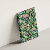 Hawaiian and Japanese Culture Together Canvas Wall Art Hawaiian Island Shapes with Japanese Landscape Green Color