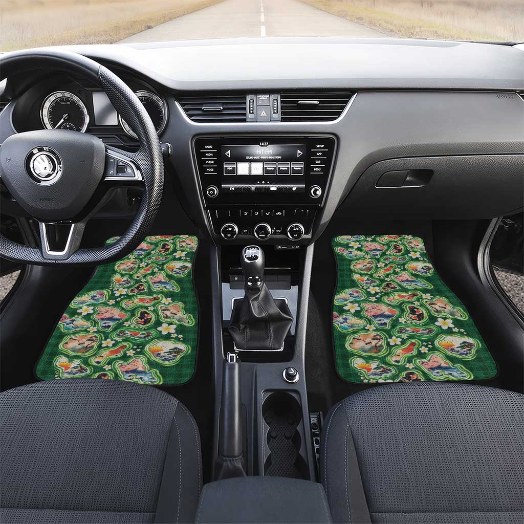 Hawaiian and Japanese Culture Together Car Mats Hawaiian Island Shapes with Japanese Landscape Green Color