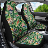 Hawaiian and Japanese Culture Together Car Seat Cover Hawaiian Island Shapes with Japanese Landscape Green Color