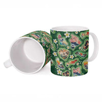 Hawaiian and Japanese Culture Together Ceramic Mug Hawaiian Island Shapes with Japanese Landscape Green Color