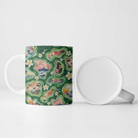 Hawaiian and Japanese Culture Together Ceramic Mug Hawaiian Island Shapes with Japanese Landscape Green Color