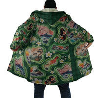 Hawaiian and Japanese Culture Together Cloak Hawaiian Island Shapes with Japanese Landscape Green Color