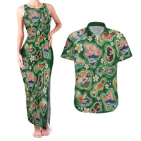 Hawaiian and Japanese Culture Together Couples Matching Tank Maxi Dress and Hawaiian Shirt Hawaiian Island Shapes with Japanese Landscape Green Color