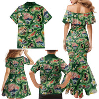 Hawaiian and Japanese Culture Together Family Matching Mermaid Dress and Hawaiian Shirt Hawaiian Island Shapes with Japanese Landscape Green Color
