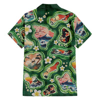 Hawaiian and Japanese Culture Together Family Matching Off Shoulder Maxi Dress and Hawaiian Shirt Hawaiian Island Shapes with Japanese Landscape Green Color