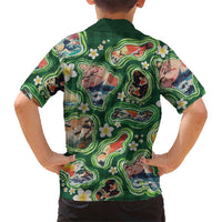 Hawaiian and Japanese Culture Together Family Matching Puletasi and Hawaiian Shirt Hawaiian Island Shapes with Japanese Landscape Green Color