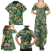 Hawaiian and Japanese Culture Together Family Matching Summer Maxi Dress and Hawaiian Shirt Hawaiian Island Shapes with Japanese Landscape Green Color