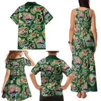 Hawaiian and Japanese Culture Together Family Matching Tank Maxi Dress and Hawaiian Shirt Hawaiian Island Shapes with Japanese Landscape Green Color