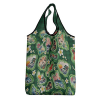 Hawaiian and Japanese Culture Together Grocery Bag Hawaiian Island Shapes with Japanese Landscape Green Color