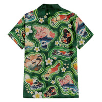 Hawaiian and Japanese Culture Together Hawaiian Shirt Hawaiian Island Shapes with Japanese Landscape Green Color