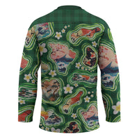 Hawaiian and Japanese Culture Together Hockey Jersey Hawaiian Island Shapes with Japanese Landscape Green Color