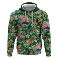 Hawaiian and Japanese Culture Together Hoodie Hawaiian Island Shapes with Japanese Landscape Green Color LT03 Pullover Hoodie Green - Polynesian Pride