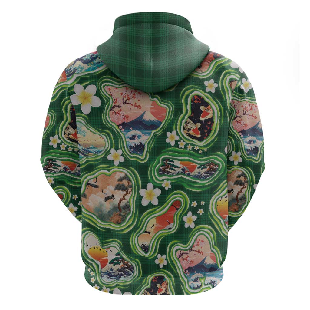 Hawaiian and Japanese Culture Together Hoodie Hawaiian Island Shapes with Japanese Landscape Green Color LT03 - Polynesian Pride