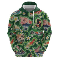 Hawaiian and Japanese Culture Together Hoodie Hawaiian Island Shapes with Japanese Landscape Green Color LT03 - Polynesian Pride