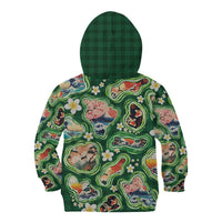 Hawaiian and Japanese Culture Together Kid Hoodie Hawaiian Island Shapes with Japanese Landscape Green Color