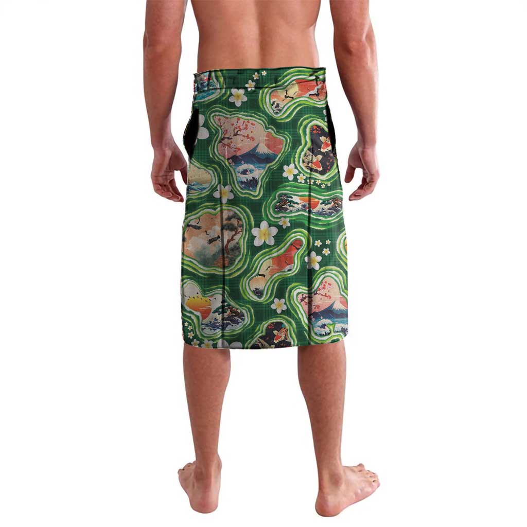 Hawaiian and Japanese Culture Together Lavalava Hawaiian Island Shapes with Japanese Landscape Green Color