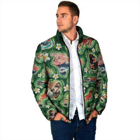 Hawaiian and Japanese Culture Together Padded Jacket Hawaiian Island Shapes with Japanese Landscape Green Color