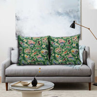 Hawaiian and Japanese Culture Together Pillow Cover Hawaiian Island Shapes with Japanese Landscape Green Color