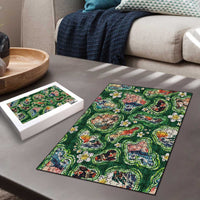 Hawaiian and Japanese Culture Together Puzzle Hawaiian Island Shapes with Japanese Landscape Green Color