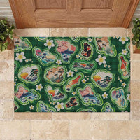 Hawaiian and Japanese Culture Together Rubber Doormat Hawaiian Island Shapes with Japanese Landscape Green Color