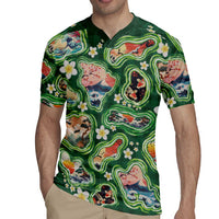 Hawaiian and Japanese Culture Together Rugby Jersey Hawaiian Island Shapes with Japanese Landscape Green Color