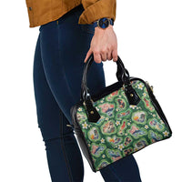 Hawaiian and Japanese Culture Together Shoulder Handbag Hawaiian Island Shapes with Japanese Landscape Green Color