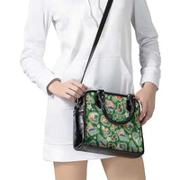 Hawaiian and Japanese Culture Together Shoulder Handbag Hawaiian Island Shapes with Japanese Landscape Green Color