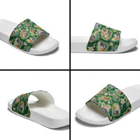 Hawaiian and Japanese Culture Together Slide Sandals Hawaiian Island Shapes with Japanese Landscape Green Color