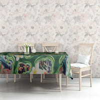 Hawaiian and Japanese Culture Together Tablecloth Hawaiian Island Shapes with Japanese Landscape Green Color