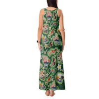 Hawaiian and Japanese Culture Together Tank Maxi Dress Hawaiian Island Shapes with Japanese Landscape Green Color