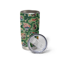 Hawaiian and Japanese Culture Together Tumbler Cup Hawaiian Island Shapes with Japanese Landscape Green Color