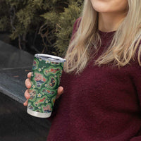 Hawaiian and Japanese Culture Together Tumbler Cup Hawaiian Island Shapes with Japanese Landscape Green Color