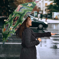 Hawaiian and Japanese Culture Together Umbrella Hawaiian Island Shapes with Japanese Landscape Green Color