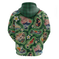 Hawaiian and Japanese Culture Together Zip Hoodie Hawaiian Island Shapes with Japanese Landscape Green Color