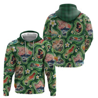 Hawaiian and Japanese Culture Together Zip Hoodie Hawaiian Island Shapes with Japanese Landscape Green Color