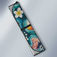 Hawaiian and Japanese Culture Together Auto Sun Shade Hawaiian Island Shapes with Japanese Landscape Teal Color