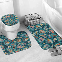 Hawaiian and Japanese Culture Together Bathroom Set Hawaiian Island Shapes with Japanese Landscape Teal Color