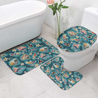 Hawaiian and Japanese Culture Together Bathroom Set Hawaiian Island Shapes with Japanese Landscape Teal Color