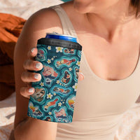 Hawaiian and Japanese Culture Together 4 in 1 Can Cooler Tumbler Hawaiian Island Shapes with Japanese Landscape Teal Color